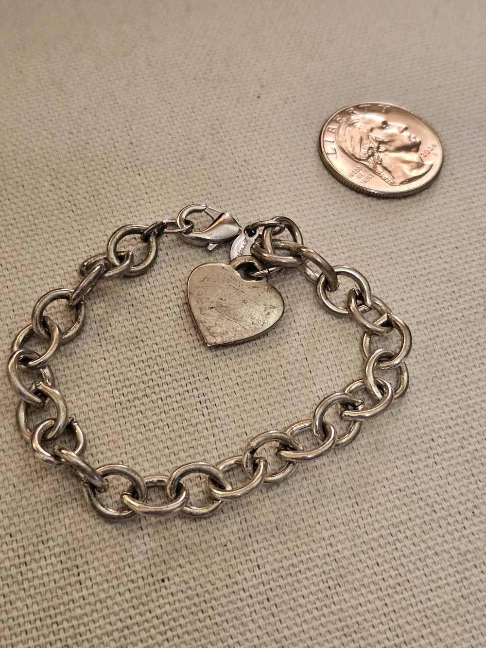 Monet Silver-Tone Heart Charm Link Bracelet Vintage